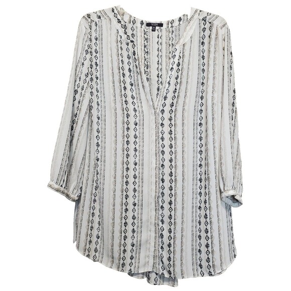 NYDJ Diamond Print Pleated Back Button-Up Blouse Size 0X - Picture 1 of 7